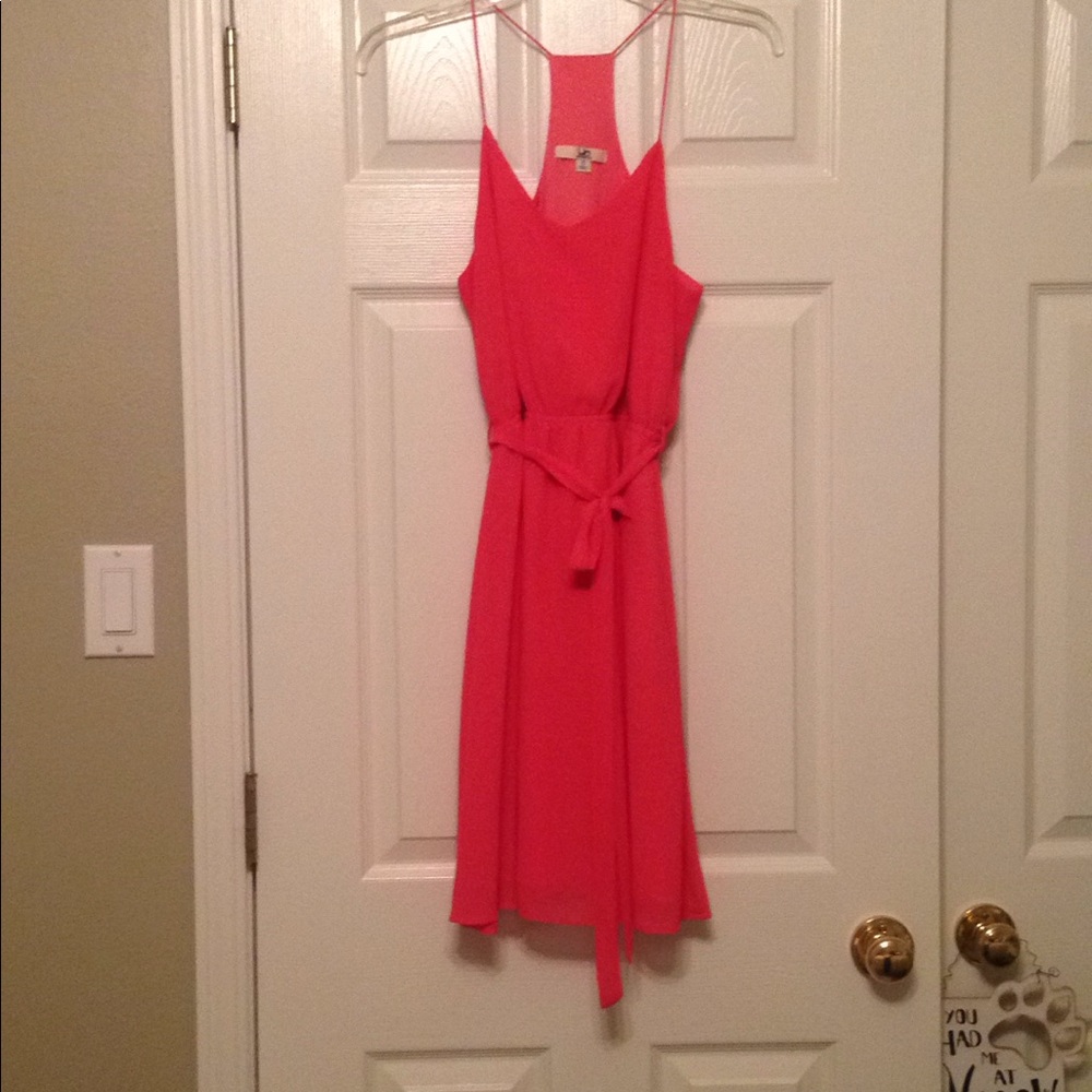 Pink spaghetti strap dress w/ removable tie belt